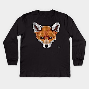 Cute Red Fox in pixel design Kids Long Sleeve T-Shirt